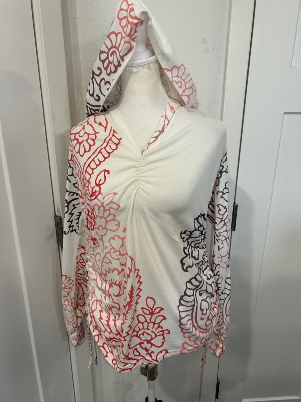 Title nine Cream Hoodie with Coral and Plum Floral Print